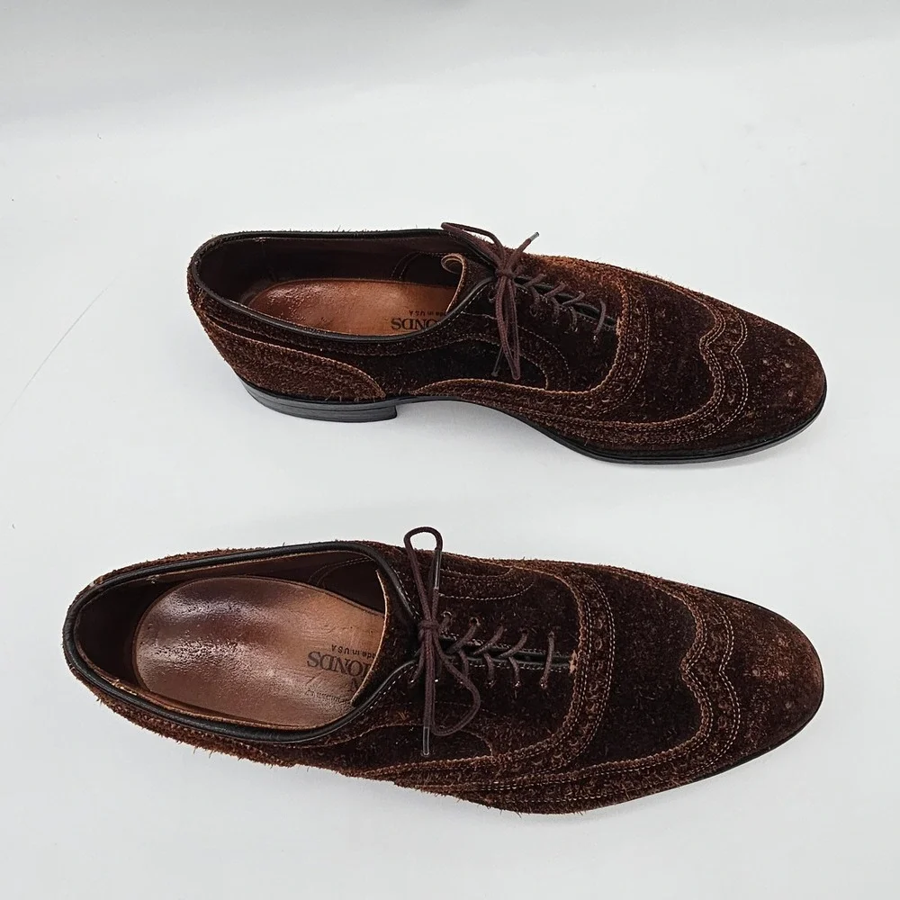 Allen Edmonds McAllister Wingtip Shoes Mens 10 B Brown Suede Brogue Handmade USA